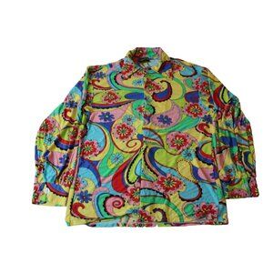 Underwraps Mens M 70s Disco Shirt Psychedelic Floral Hippie Costume Retro Neon